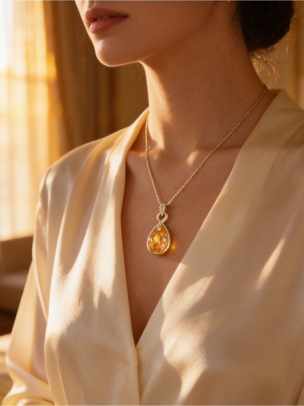 Gold Tone Pear-Cut Citrine Infinity Pendant Necklace